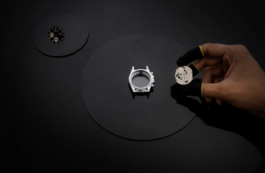 Internal movement detailing of Sylvi LunarDrive chronograph watch mechanism