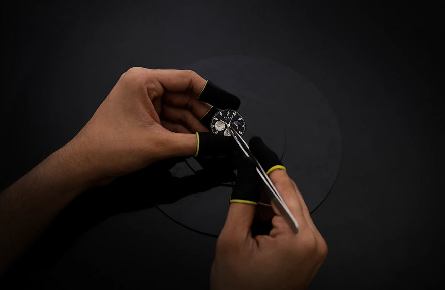 Premium watch hands detailing of Sylvi LunarDrive luxury timepiece