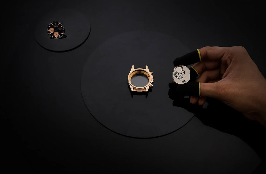 LunarDrive Metallic Black movement detailing with luxury watch