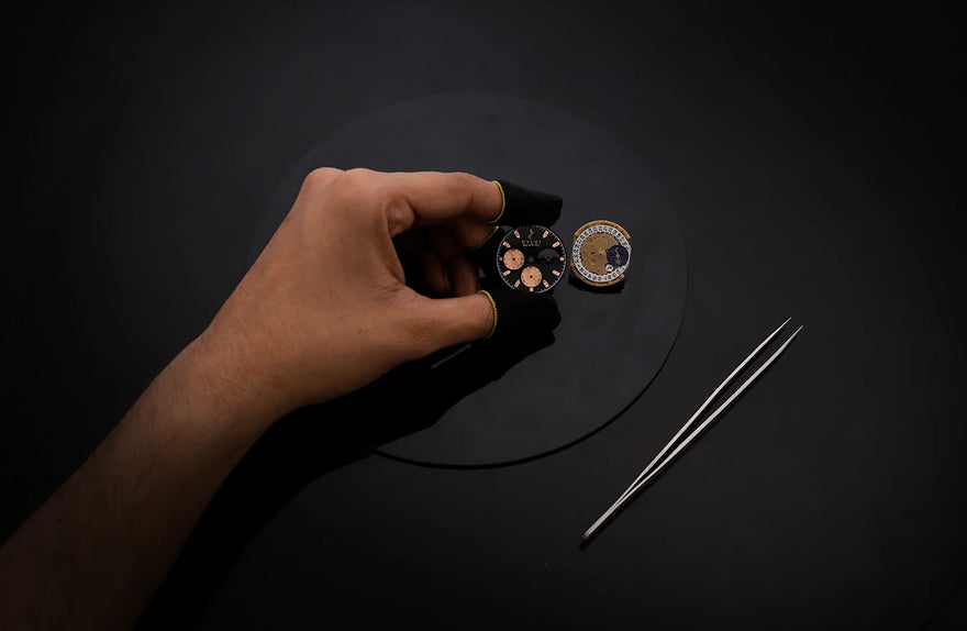 LunarDrive Metallic Black dial detail with sporty chronograph layout