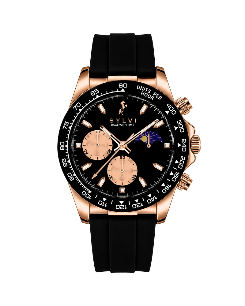 Sylvi LunarDrive metallic black rosegold chronograph watch for men