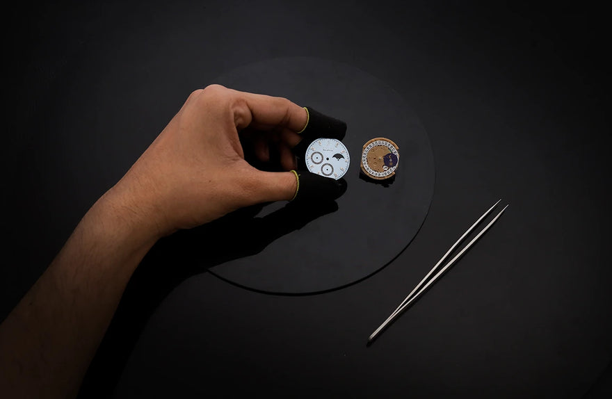 LunarDrive Metallic Ice Blue dial detailing with sporty chronograph layout