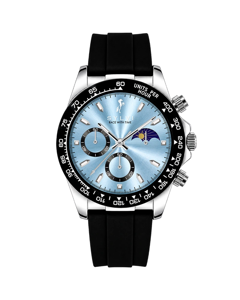 Sylvi LunarDrive metallic ice blue silver luxury watch for men