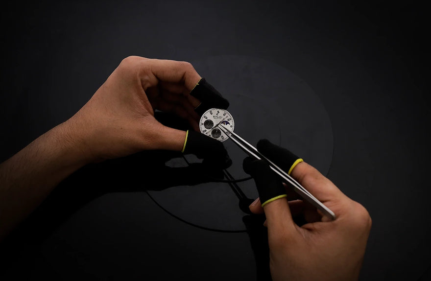 Premium watch hands design on LunarDrive Metallic White chronograph