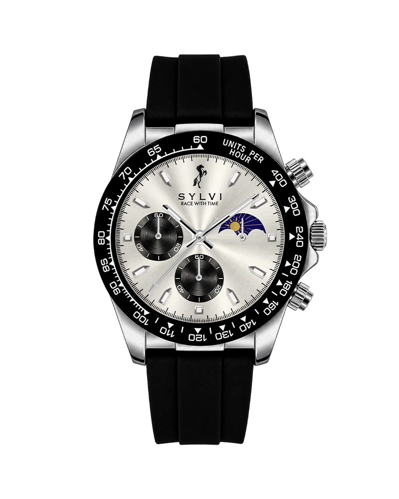 Sylvi LunarDrive metallic white silver premium analog watch for men