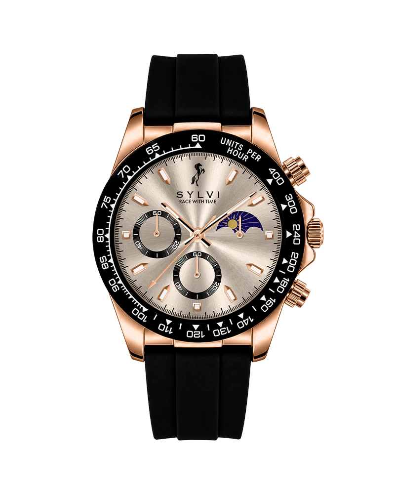 Sylvi LunarDrive champagne gold luxury chronograph watch with premium finish