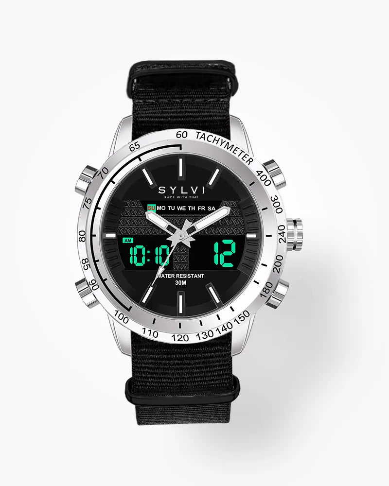 Sylvi Hawk Silver Black-Solid Nylon Watches