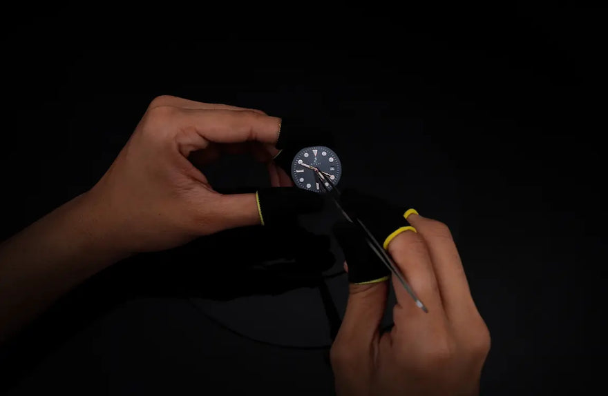 Ocean X black rosegold watch hands installation with smooth alignment and refined detailing