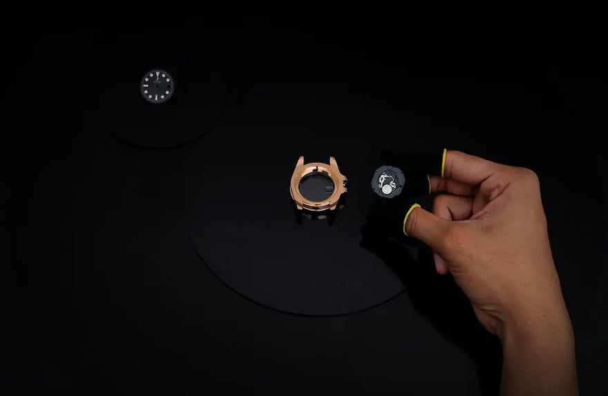 Ocean X black rosegold watch movement installation ensuring reliable performance