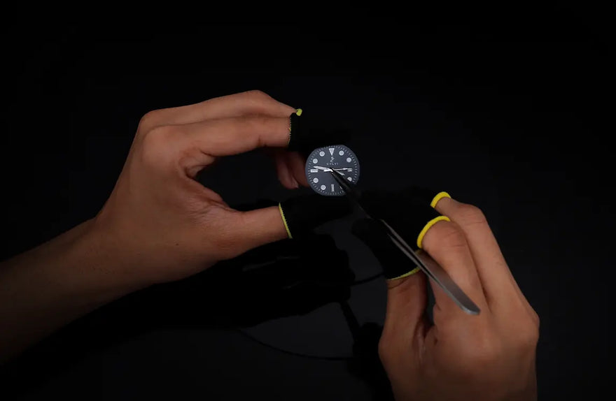 Ocean Y black red silver watch hands fitting with smooth alignment and clarity