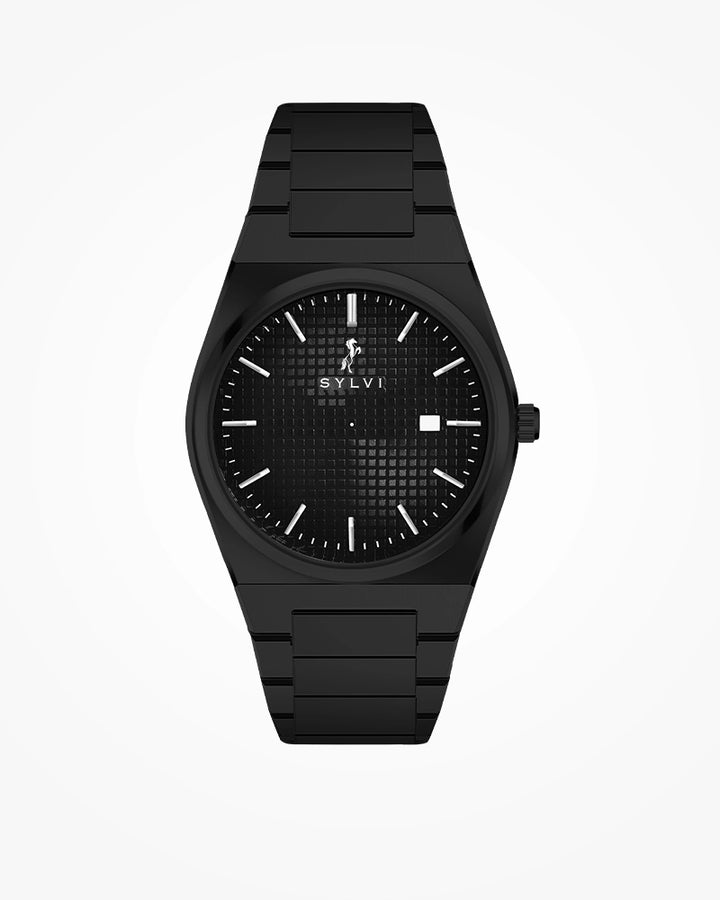 Black watch with brand logo on a white background
