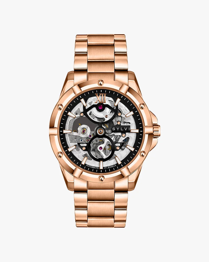 Sylvi Pulse Skeleton rosegold Automatic  watch black dial premium skeleton wristwatch
