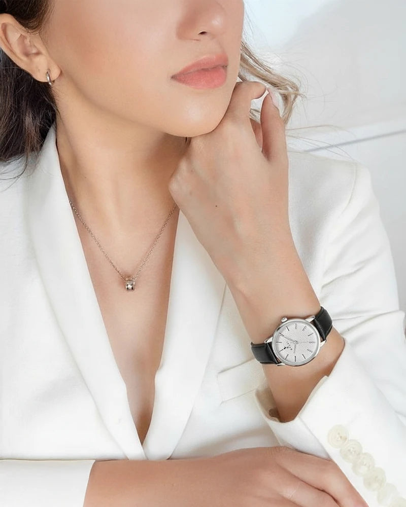 Riva Ivory Silver Black Leather