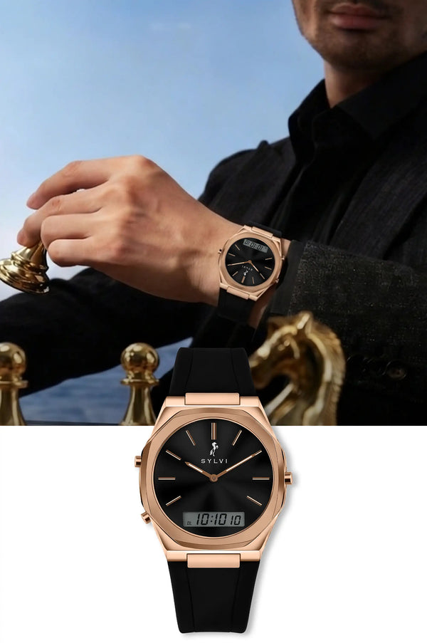 TimeShift Black Rose Gold Silicone