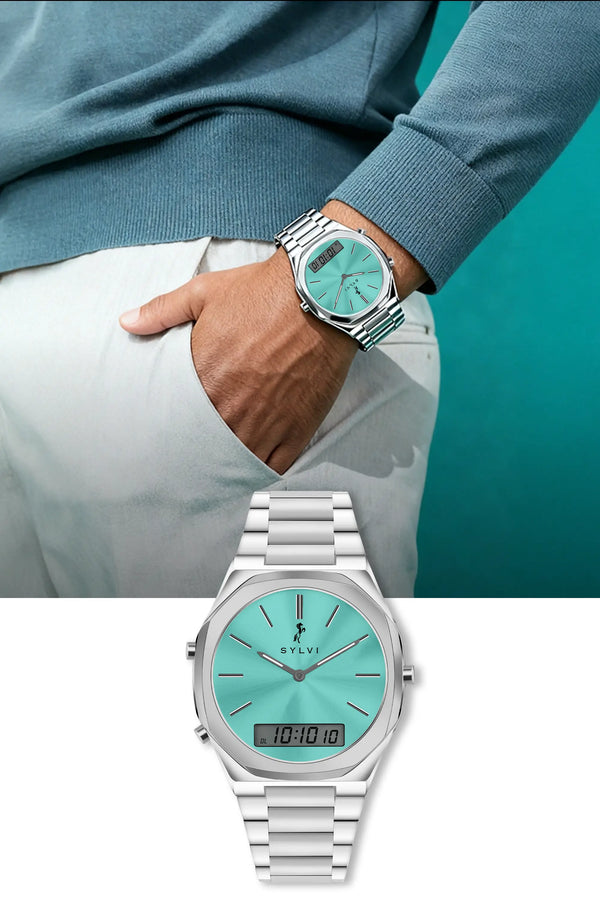 TimeShift Electric Blue Silver Steel