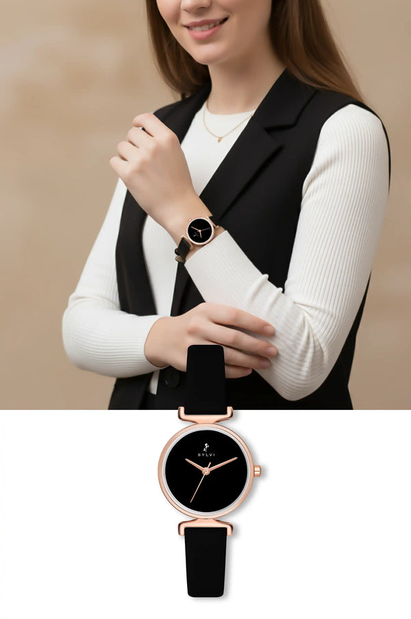Velvetine Black Rosegold Black Leather