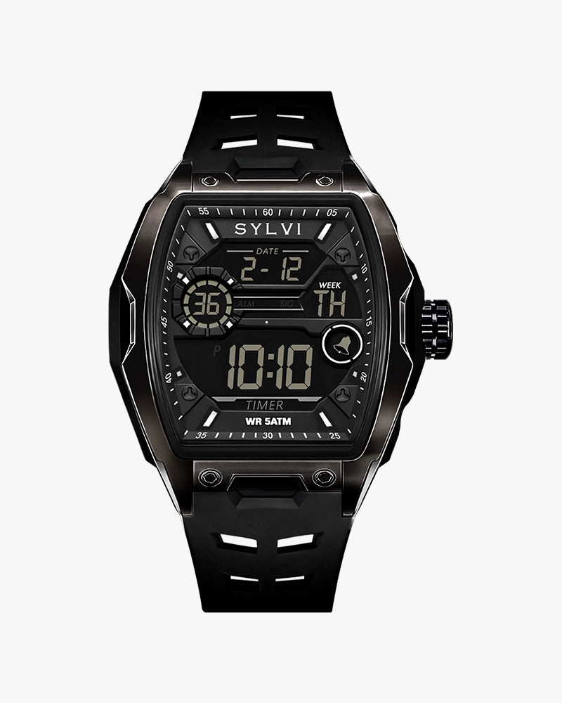 Sylvi Vanguard All Black Silicone Analog Digital Watch for Men
