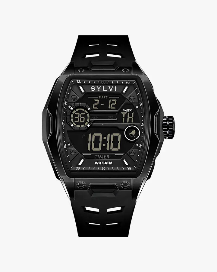 Sylvi Vanguard All Black Silicone Analog Digital Watch for Men
