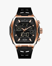 Sylvi Vanguard Black Rosegold Silicone Analog Digital Watch for Men