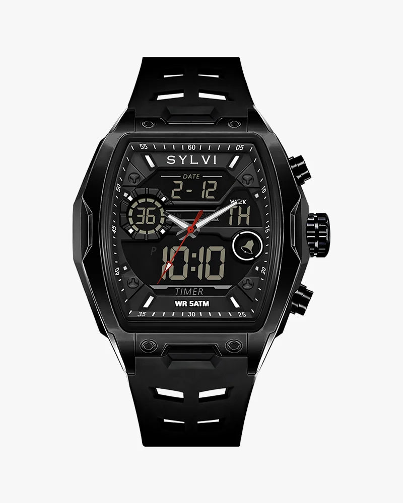 Sylvi Vanguard All Black Silicone Analog Digital Watch for Men