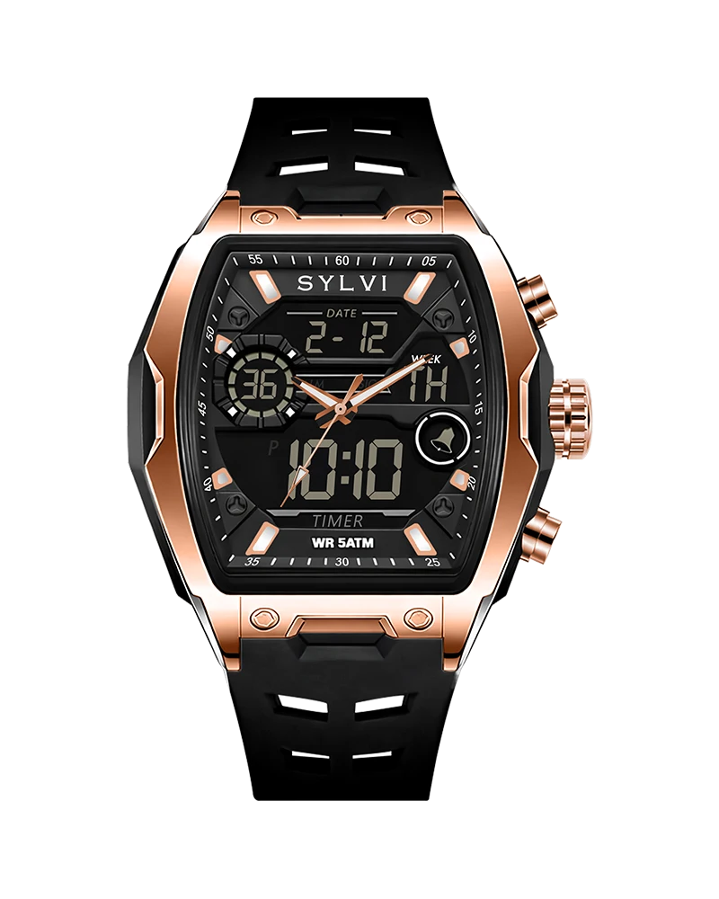 Sylvi Vanguard black rosegold silicone watch