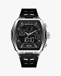 Vanguard Black Silver Silicone Strap Sport Watch for Men