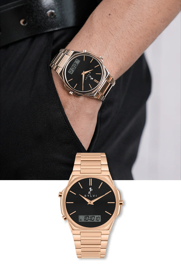 Blade Dual Time Black Rosegold Silver Steel