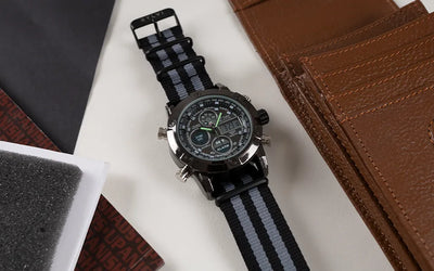 Sylvi Iconic Grey Black Nylon Strap Analog Digital Watch Explore Now