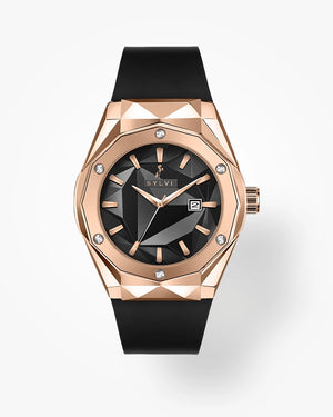 Stylish Sylvi Imperial Rosegold Black analog watch with a sleek design and elegant finish