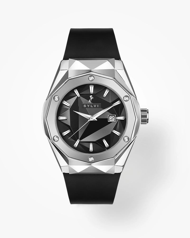 Sophisticated Sylvi watch with a Silver Case and Black Dial