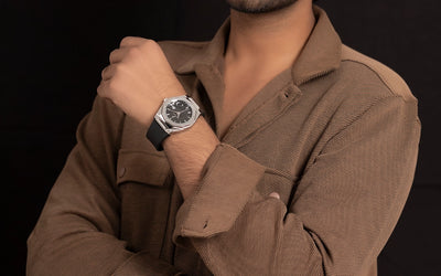 Sylvi Imperial Black Silver Analog Watch with Minimalist Design Model Image