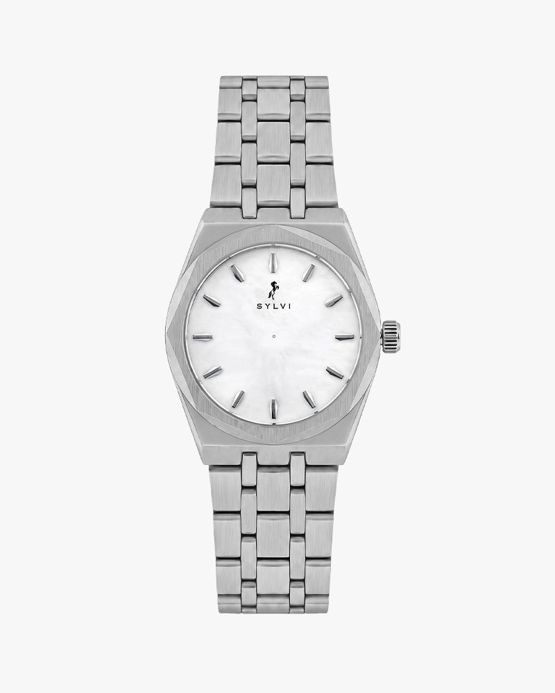 Sylvi Sia white silver steel women's watch – front view
