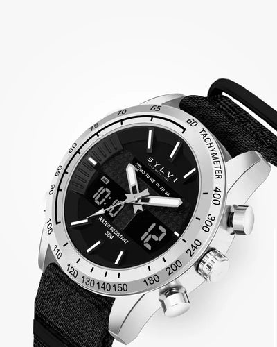 Sylvi Hawk Silver Black-Solid Nylon Watches