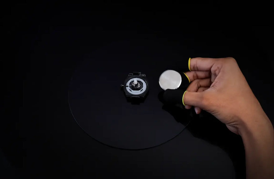 Specter black steel watch caseback assembly with durable structure and precise finishing
