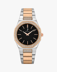 Sylvi Specter Crystal Black Gold Silver Steel Analog watch for men India