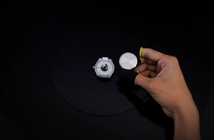 Specter blue watch caseback assembly with solid construction and clean finishing