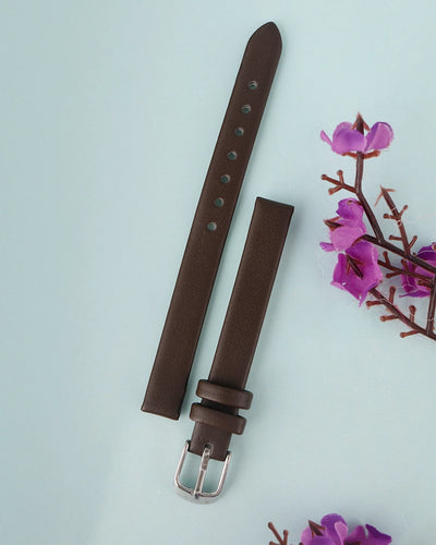 10mm Coffee Silver Leather Strap