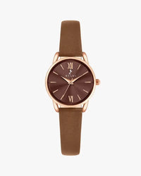Brown watch with rose gold case
