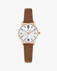 Watch with brown strap and white dial