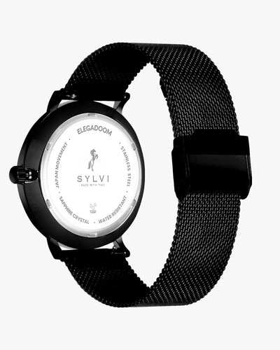 Sylvi Elegadoom Black-Black-Black Mesh Steel Strap Watch for Men