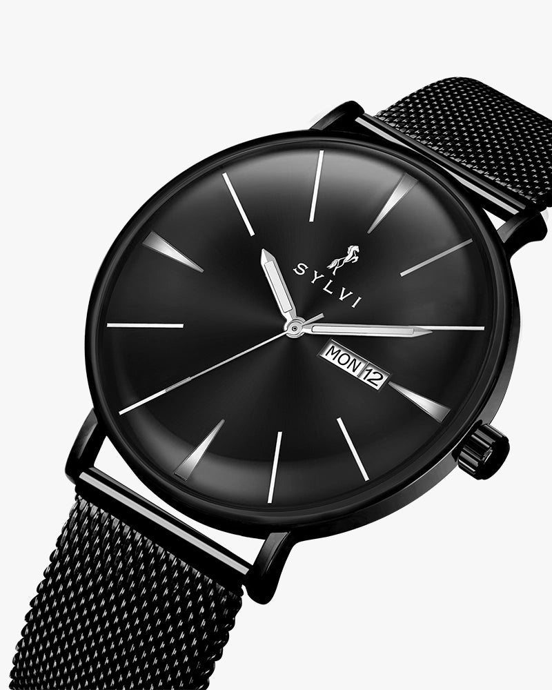 Sylvi Elegadoom Black-Black-Black Mesh Steel Strap Watch for Men