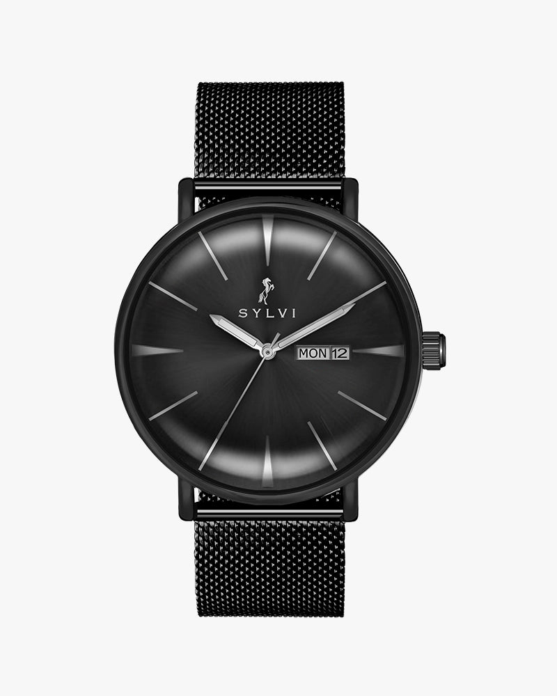 Sylvi Elegadoom Black-Black-Black Mesh Steel Strap Watch for Men