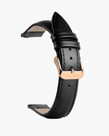 20mm Black Leather Rosegold Buckle Strap