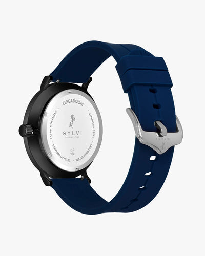 Sylvi Elegadoom Black-Black-Navy Blue Silicone Strap Watch for Men