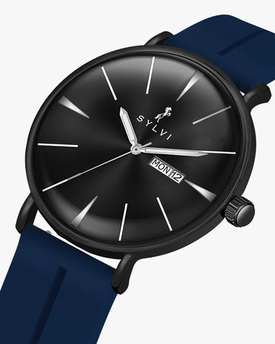 Sylvi Elegadoom Black-Black-Navy Blue Silicone Strap Watch for Men