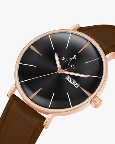 Elegadoom Black Rosegold Brown Leather