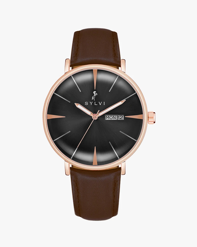 Elegadoom Black Rosegold Brown Leather