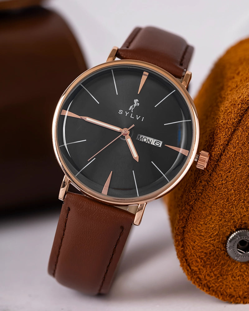 Elegadoom Black Rosegold Brown Leather