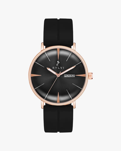 Sylvi Elegadoom Black-Rosegold-Black Silicone Strap Watch for Men