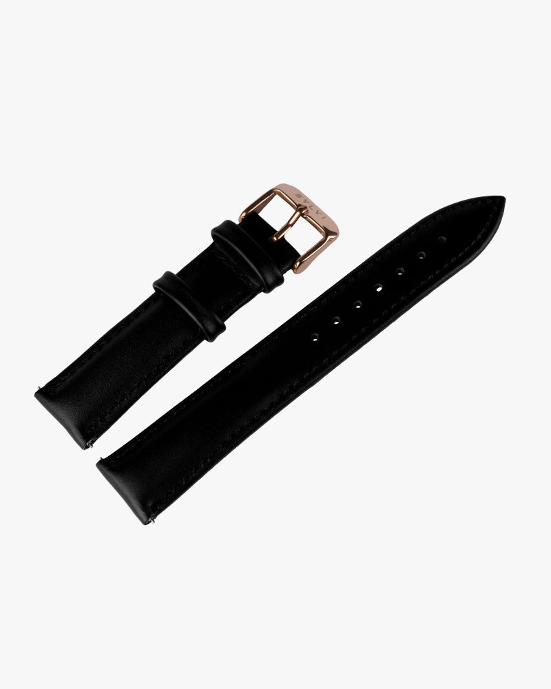 20mm Black Leather Rosegold Buckle Strap